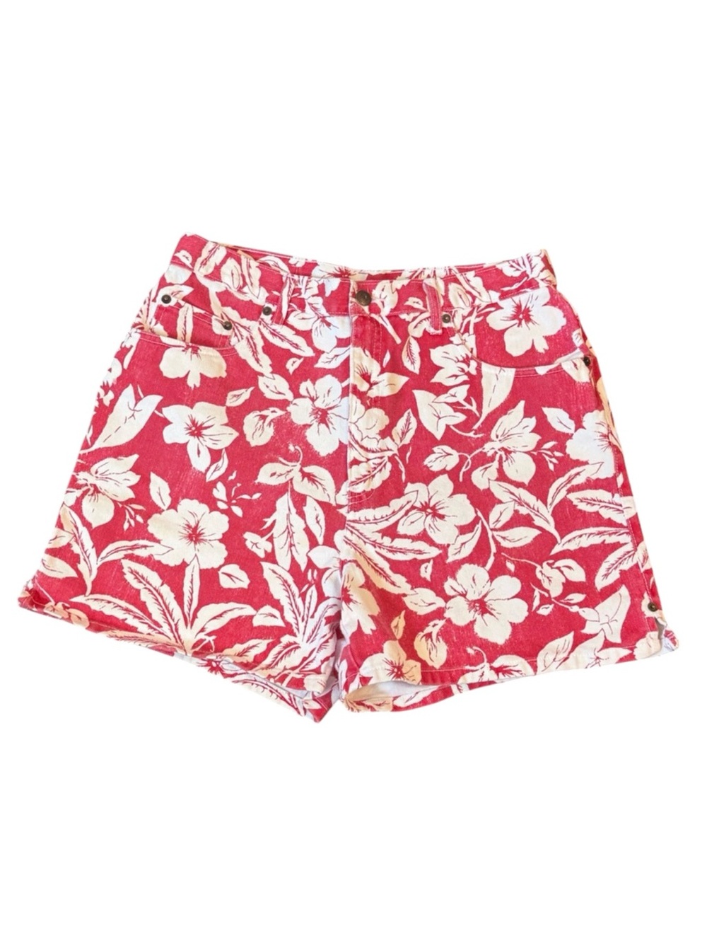 VTG Bill Blass Red and White Floral Denim Shorts Size 12